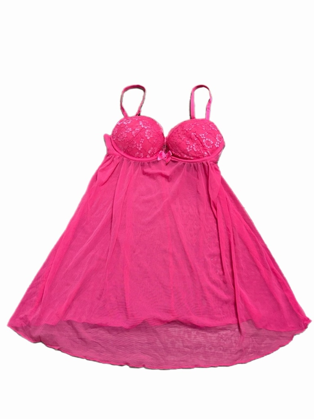 Y2K European Vintage Sheer Mesh & Floral Lace Babydoll Slip Dress Teddy (Pink) S